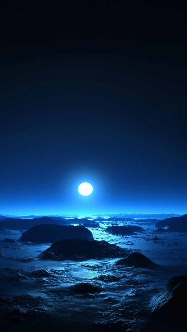 夜の海に浮かぶ満月 スマホ壁紙 Iphone待受画像ギャラリー