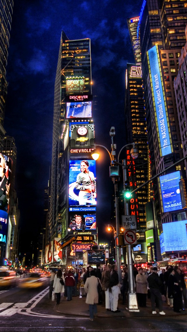 世界の風景 ニューヨーク タイムズスクエアの夜景 スマホ壁紙