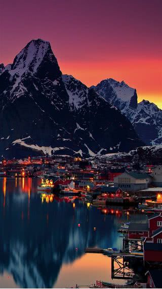 ノルウェー・ロフォーテン諸島の夜景