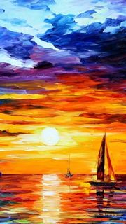 【イラスト】夕焼けの海のヨット