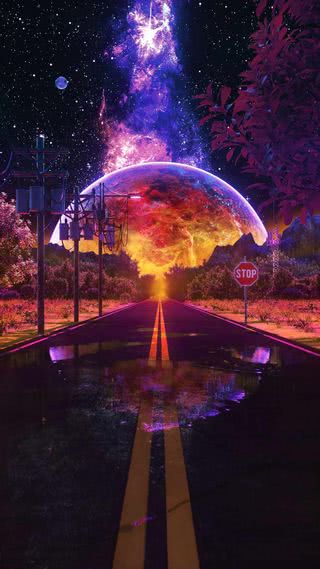 【新着8位】宇宙への道路|夜のiPhone壁紙