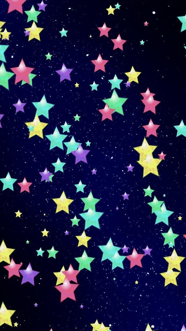 黒背景にパステルカラーの星がたくさん スマホ壁紙 Iphone待受画像