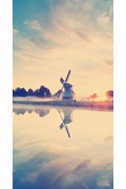 湖畔の風車 | 美しい風景のiPhone壁紙