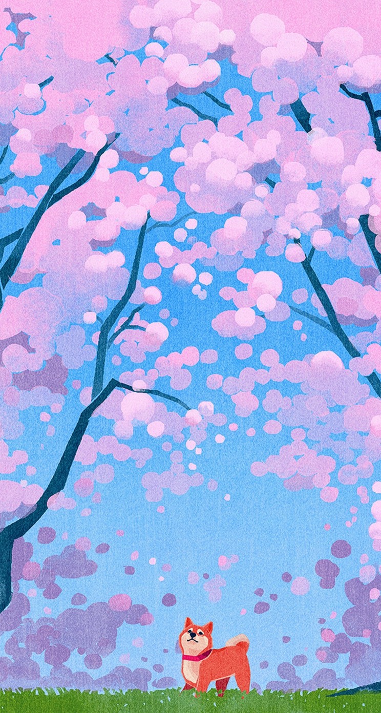 桜を見上げる子犬 動物のiphone壁紙 Iphone5s壁紙 待受画像ギャラリー