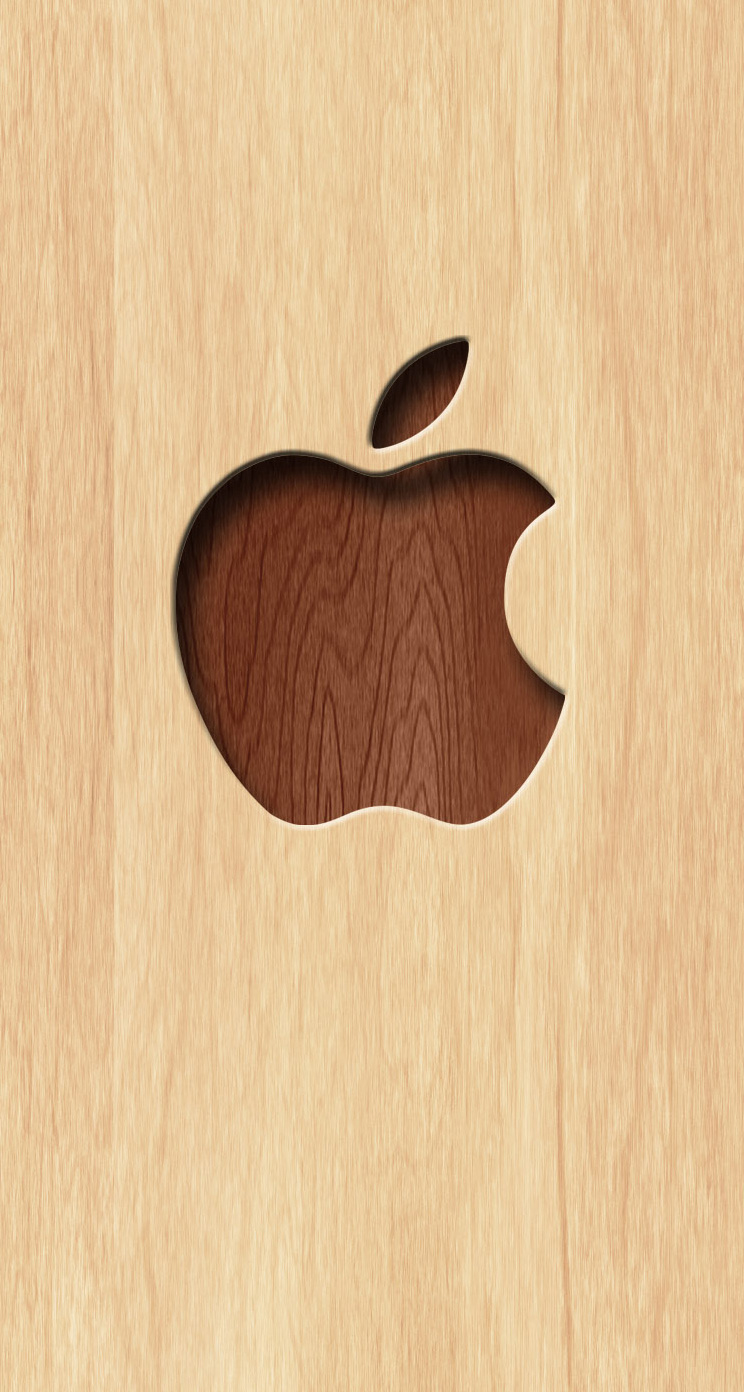 木の板にappleロゴ Iphone5s壁紙 待受画像ギャラリー
